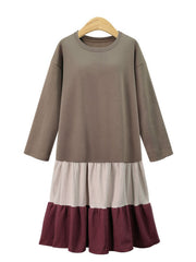 Khaki Polyester Casual Crew Neck Dress