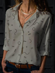 Fashionable v-neck long-sleeve printed Blouses