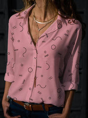 Fashionable v-neck long-sleeve printed Blouses