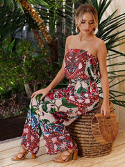 Floral Off-the-shoulder Wide Leg Long Jumpsuits