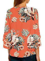 V Neck Floral Printed Blouses