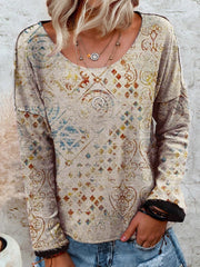 Long Sleeve Crew Neck Tribal Shift Shirts & Tops