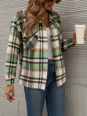 Turn down neck grid women stylish long sleeve inner top blouses