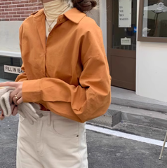 Women Casual Pure Lapel Puff sleeve Blouses