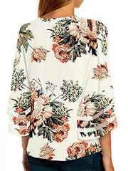 V Neck Floral Printed Blouses
