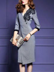 V Neck Elegant Woman Bodycon Dress