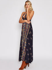 Floral Halterneck Backless Maxi Dresses
