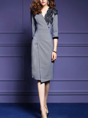 V Neck Elegant Woman Bodycon Dress