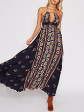 Floral Halterneck Backless Maxi Dresses