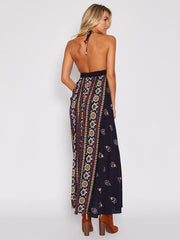 Floral Halterneck Backless Maxi Dresses