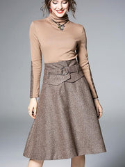 High collar slim stitching large swing 2pcs/set