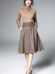 High collar slim stitching large swing 2pcs/set