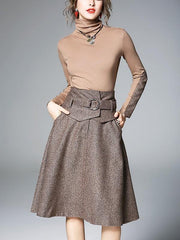 High collar slim stitching large swing 2pcs/set