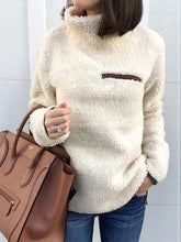 High Collar Zip Plain Tops Sweatshirts