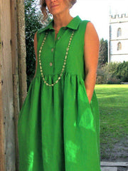 Green Plain Shift Shirt Collar Cold Shoulder Maxi Dresses