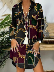 Floral-Print Shirt Collar Casual Dresses