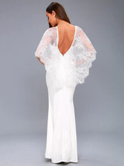 Lace Cape V-back Evening Dress