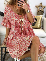 Fashionable women's printed short sleeve vintage shift dresses