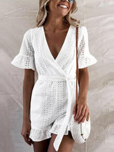 Lace v-neck flared sleeves short skater dresses