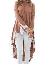 Long Sleeve Lace Irregular Hem Woman T-shirts