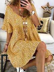 Fashionable women's printed short sleeve vintage shift dresses