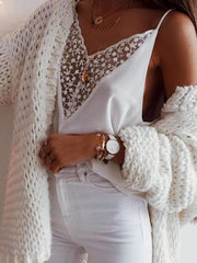 Loose Casual V neck Lace Design Chic Vests