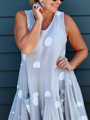 Gray Polka Dots Casual Pockets Dresses