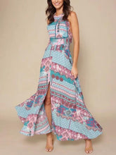 Floral Halterneck Split-front Backless Maxi Dresses