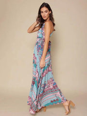 Floral Halterneck Split-front Backless Maxi Dresses