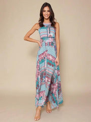 Floral Halterneck Split-front Backless Maxi Dresses