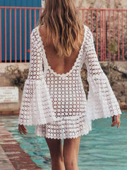 hot style sexy round neck long sleeve beach vacation dresses