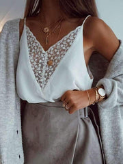 Loose Casual V neck Lace Design Chic Vests