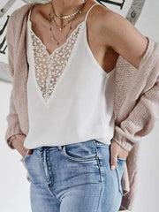 Loose Casual V neck Lace Design Chic Vests