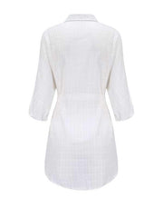 Fashion white turn down neck tie waist Loose shirt vacation dresses