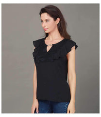 Lace V neck Gored Sleeveless T-Shirts