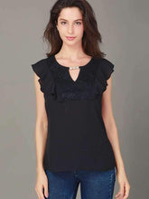 Lace V neck Gored Sleeveless T-Shirts