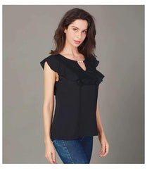 Lace V neck Gored Sleeveless T-Shirts