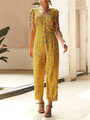 Summer floral casual straight pants jumpsuits