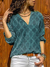 Geometric Casual Shawl Collar Long Sleeve Shirts & Tops
