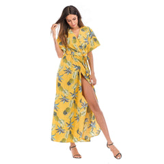 V neck Floral Short sleeve Maxi Dresses