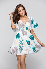 Floral Short sleeve V neck Vocation Shift Dresses
