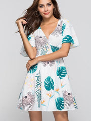 Floral Short sleeve V neck Vocation Shift Dresses