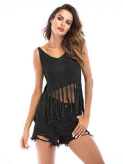 Knit Cutout Tassels Vests