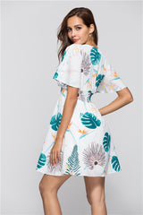 Floral Short sleeve V neck Vocation Shift Dresses