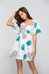 Floral Short sleeve V neck Vocation Shift Dresses