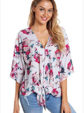 Floral V neck Batwing sleeve Loose T-Shirts
