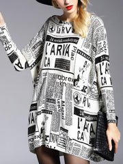 Long Sweater Pullover Print Wool Blend Loose Sweater