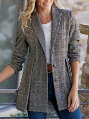 Turn down neck slim women grid blazers