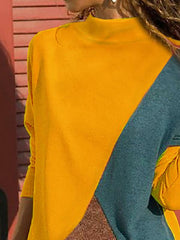 High Collar Spliced Casual Daily Woman Fashion T-shirts