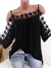 Lace Strap Off Shoulder Fashion Women Plain T-shirts